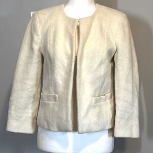 L.L. Bean Signature Cropped Blazer - Ivory Wool - Women's Size 4‎